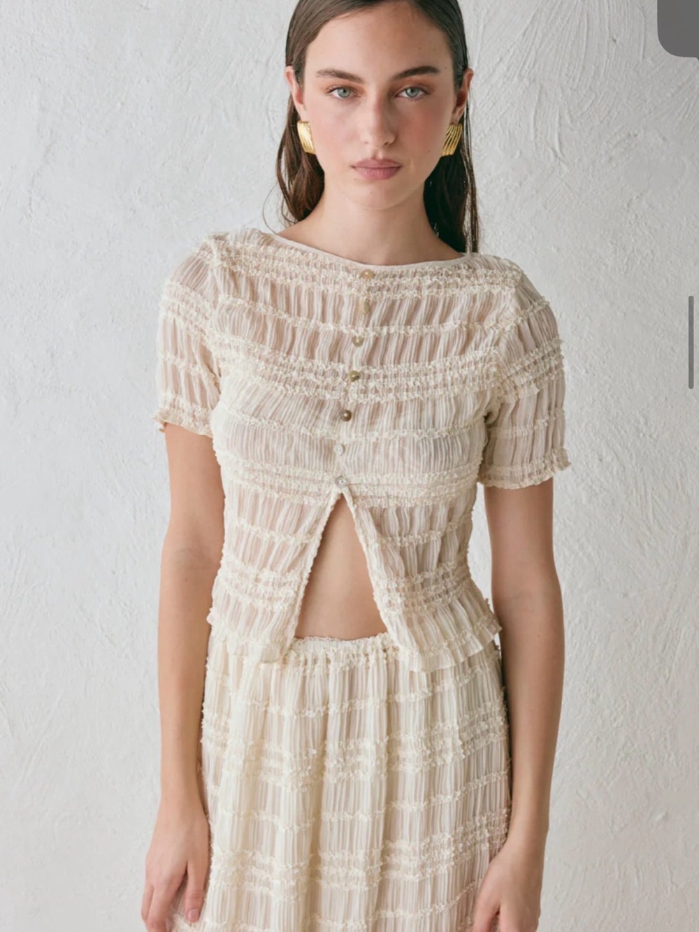VRG GRL Women’s Cream Smocked Skirt and Top Set